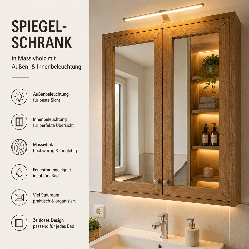 Spiegelschrank aus Eiche mit Beleuchtung
