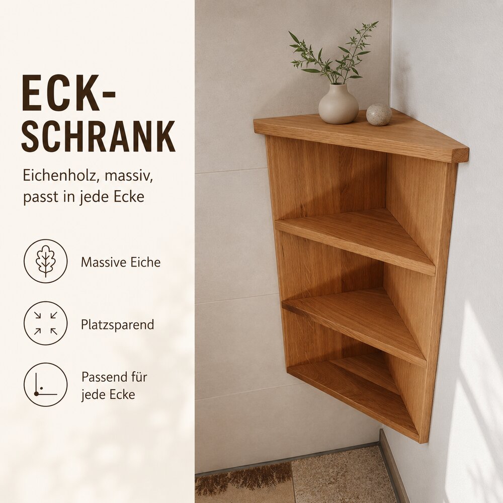 Eckschrank fürs Bad aus Eiche massiv