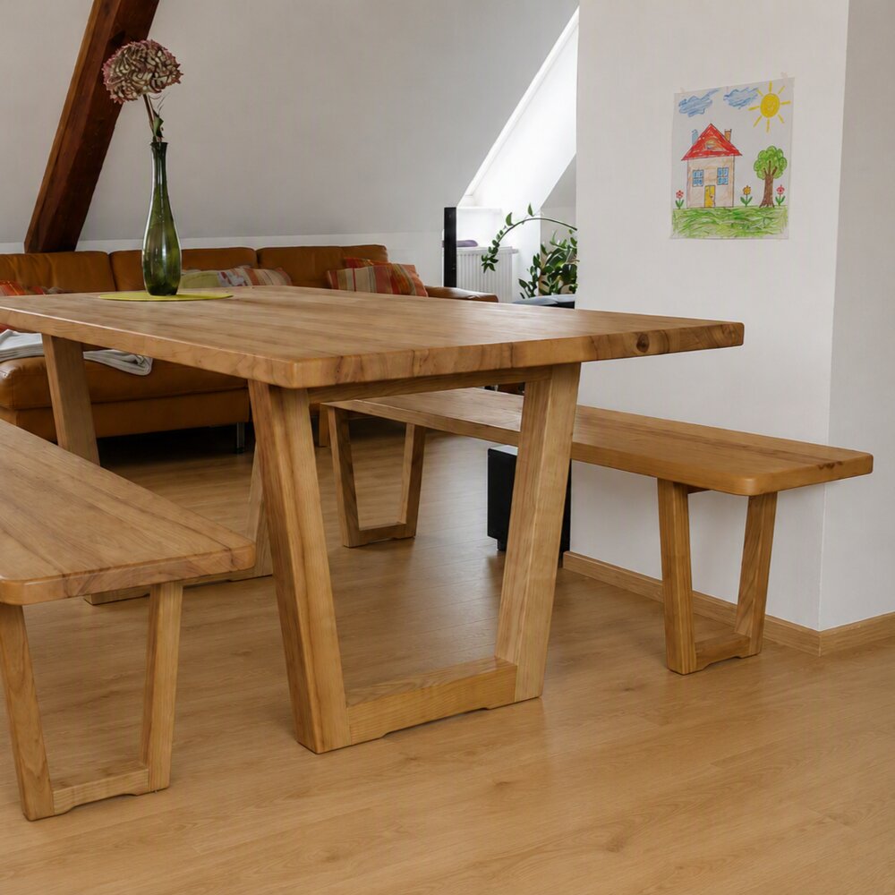 Esstisch aus Esche mit Sitzbank