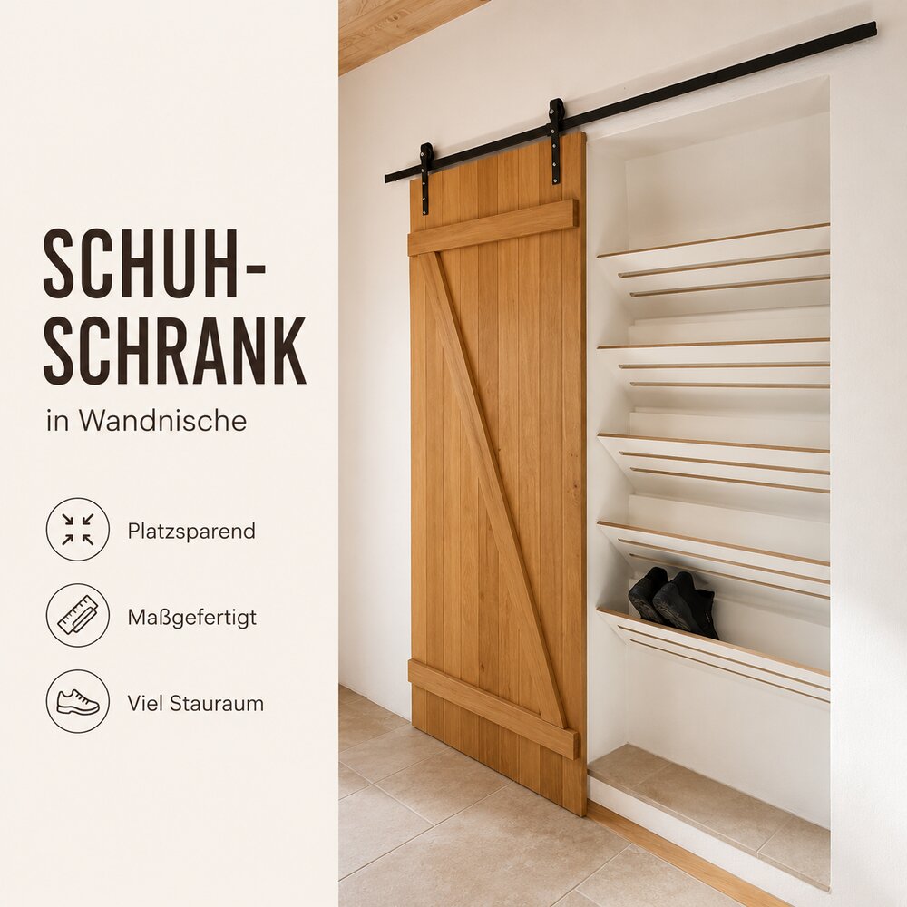 Schuhschrank in der Wandnische mit Schiebetür