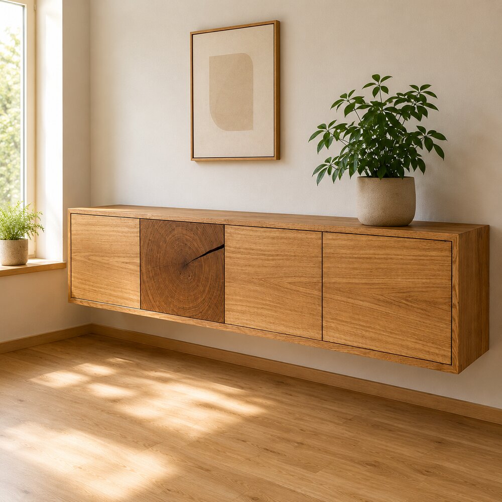 Schwebendes Sideboard aus Eiche mit Baumscheibe