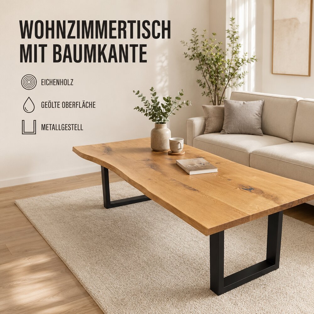 Wohnzimmertisch mit Baumkante und Epoxidharz