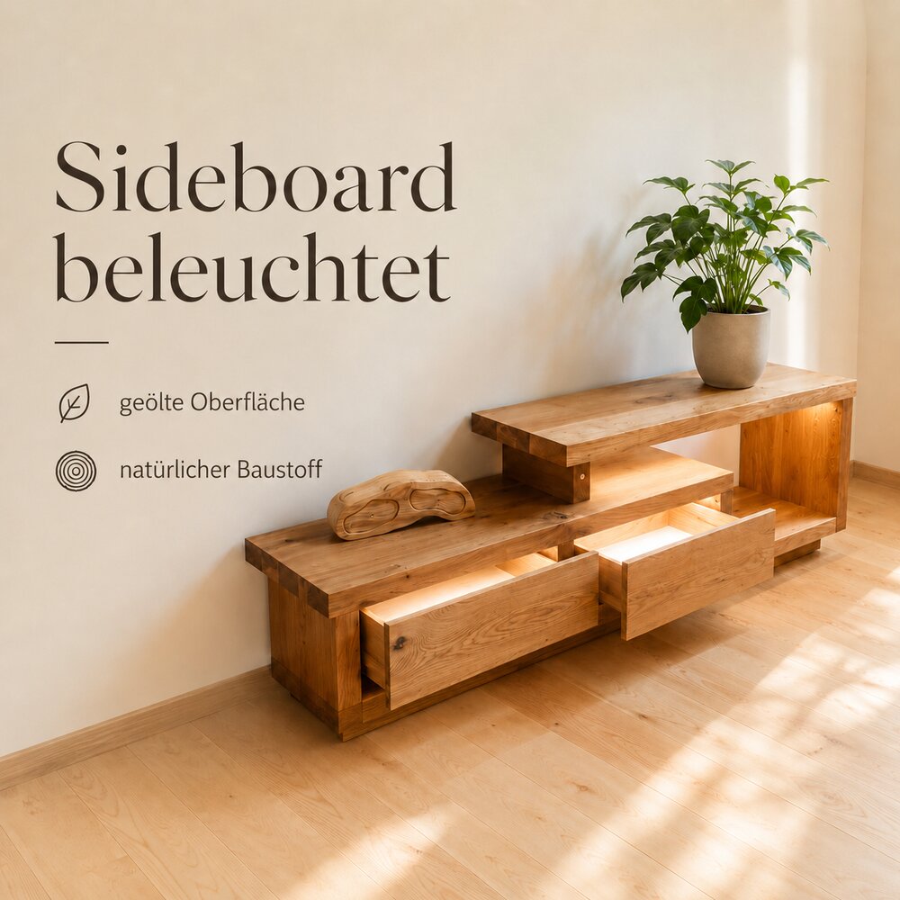 Sideboard aus Eiche mit indirekter Beleuchtung
