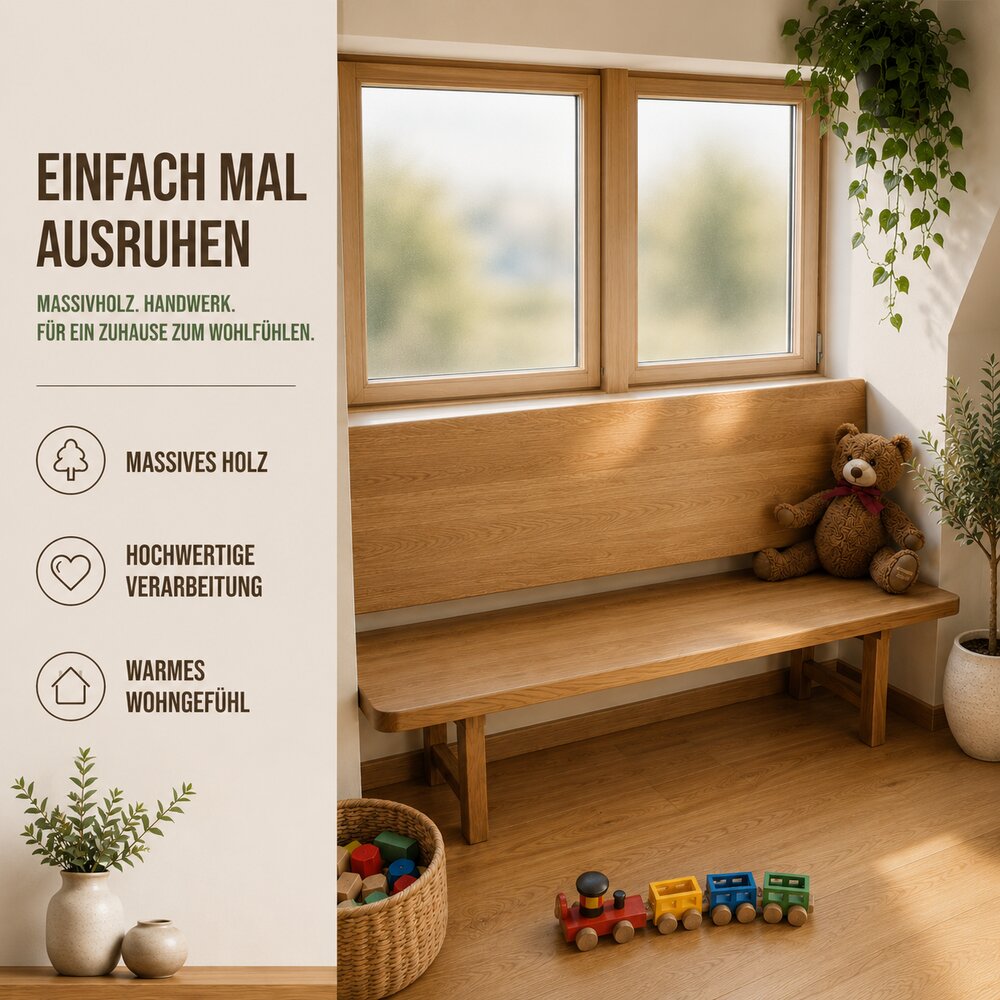 Sitzbank aus Eiche am Fenster
